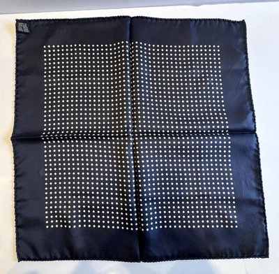 "Bufanda de Seda Azul Marino Blanco Lunares Hecha en Inglaterra De Colección Retro Mod NOS 16""" Foto 1 de 4