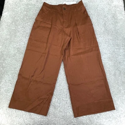 Cabi Cruise Crop Linen Wide Leg Pant Sienna Brown Womens Medium - Image 1 of 4