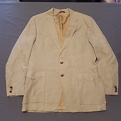 Abrigo Blazer Western Vintage Años 80 Larry Mahan Colección Vaquero Beige Madera Botón Foto 1 de 4
