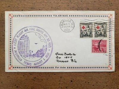 FIRST FLIGHT COVER, AM33, AMARILLO, TX, 8/1/1931, W/CACHET - Image 1 of 2