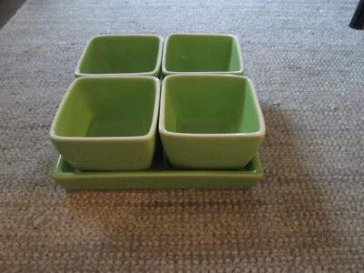 CRATE & BARREL 5-piece square serving set in CARMEN pattern.  Apple green. NEW!! - Image 1 of 4
