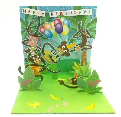 Birthday Monkeys Greeting Card 3D Pop Up Happy Birthday Card by Up With Paper  - Image 1 of 4