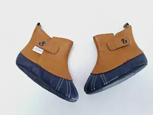 Robeez Boots 4 Brown Blue Leather Booties y - Picture 1 of 4