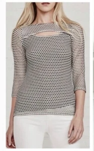 The Bailey44 Tomo Khani Black And White Perforated Jersey Blouse Top Size Small - Picture 1 of 12