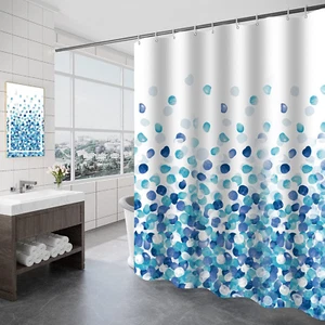 Duschvorhang 280 X 200Cm Dicke Polyester Stoff Blaue Blütenblätter Badezimmer Du - Bild 1 von 6