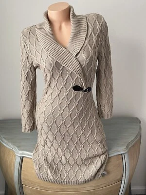Calvin Klein Sz M Cable Knit Sweater Dress Collar Buckle detail Beautiful Ecru - Image 1 of 4