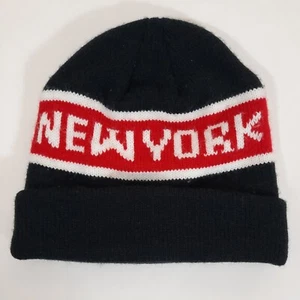 New York Knit Beanie Hat One Size Black & Red - Picture 1 of 3