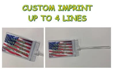 Luggage ID Tags US Flag Custom imprint Vinyl Insert NEW IMPROVED !!