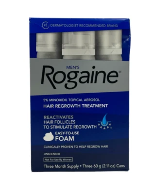 Rogaine Hair Regrowth Treatment Foam Three Month Supply(3x60ml/2.11fl) New 05/26 - Image 1 of 2