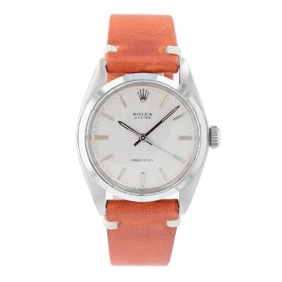 Vintage Rolex Oyster 6426 Date Watch Rare Silver Linen Dial Brown Leather Band - Image 1 of 4
