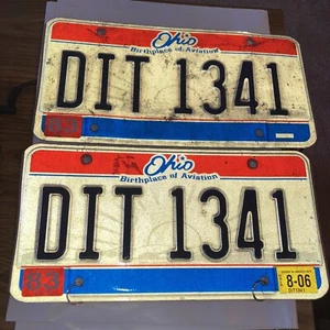 Vintage License Plate Set- OHIO, Birthplace of Aviation - DIT 1341 - Picture 1 of 8