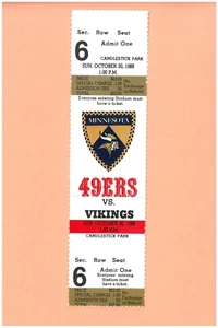 Boleto histórico Steve Young 49 yd run 1988 San Francisco 49ers Minnesota Vikings - Imagen 1 de 2