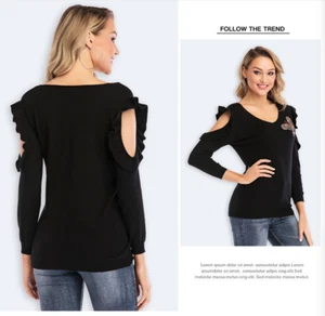 Fashion Women Top Sequins Butterfly Sweater 3/4 Long Sleeves Clothing V Neck - Picture 1 of 8