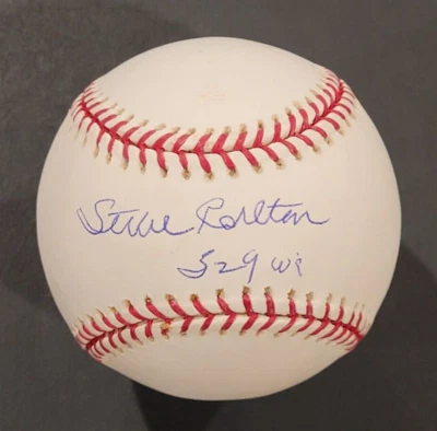 STEVE CARLTON Signed Inscribed WIN TOTAL 529 Official MLB Baseball-PHILLIES-PSA - Image 1 of 4