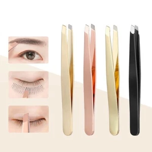 Professional Eyebrow Tweezers Hair Beauty Slanted Stainless Steel Tweezer UK - Picture 1 of 11