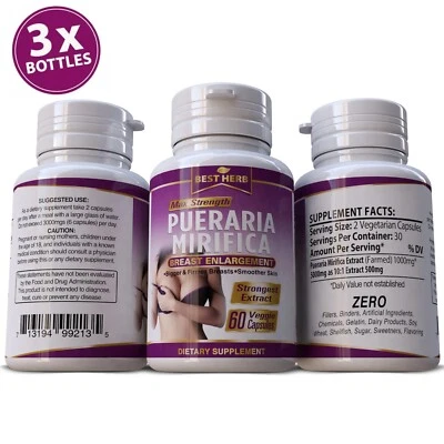 BEST HERB 3 X BOTTLES STRONGEST MAXIMUM STRENGHT PUERARIA MIRIFICA CAPSULES PILLS HERBAL