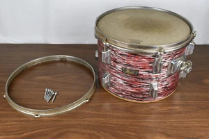 Vintage 1970s Pearl Wood/Fiberglass 9x13" Tom Tom Drum Red Oyster Wrap Japan - Bild 1 von 17