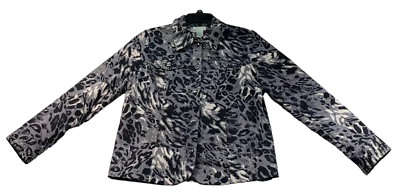 Blazer Laura Ashley Mujer Talla Mediana Petite PM Negro Estampado Guepardo Foto 1 de 4