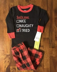 NWT Boys Carters Santa Naughty Or Nice 2 Piece Christmas Pajama Set Size 12 Mos - Picture 1 of 6