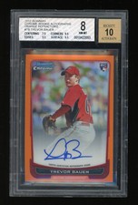 2012 Bowman Chrome TREVOR BAUER #RA-TB RC Rookie AUTO Orange Refractor /25 BGS 8