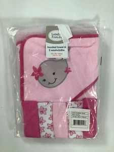 Baby Loveable Friends  Girly Whale Hooded Towel & Washcloth Set 5 Pck 30x30 NEW! - Picture 1 of 4