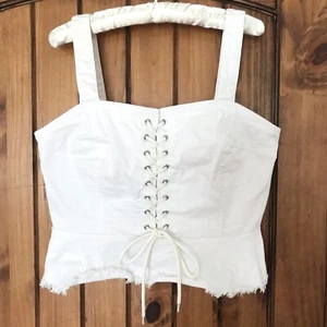 Venus Gr. 12 weiß Denim Jeans Schnürung vorne Baumwolle Korsett Bustier Schößchen Festival - Bild 1 von 12