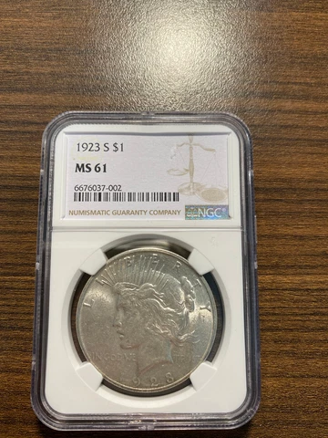 1923-S Peace Silver Dollar $1 NGC MS 61 Type 2, Low Relief Cover