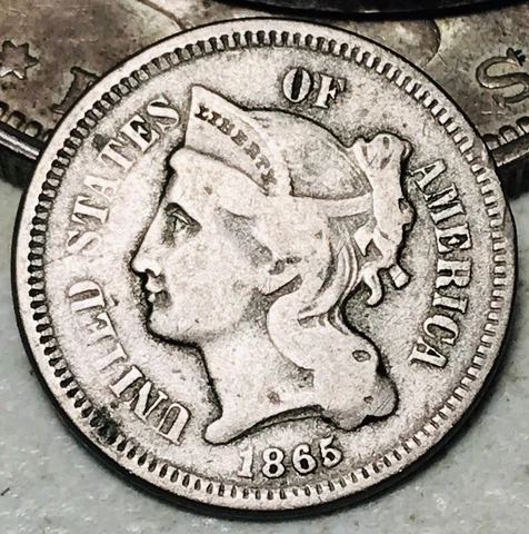 1865 Three Cent Nickel Piece 3C Circulated Civil War Date US Type Coin CC15883 Cover
