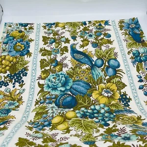 Vintage Waverly Somerset Hall Stoff Vögel Früchte Nüsse Blau Grün Jakobin - Bild 1 von 14