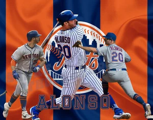 New York Mets Lithograph print of Pete Alonso hitting 14 x 11 - Picture 1 of 1