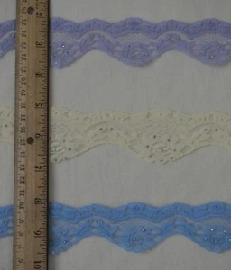 Lace - Floral Scalloped w/ Crystals - ~1 3/4" w - 2y / 5 y cut - 3 colors!! - Picture 1 of 4