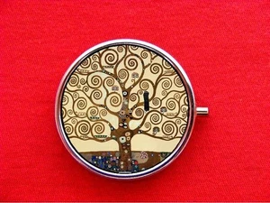  KLIMT TREE OF LIFE PAINTING RING TRINKET STASH ROUND MINT METAL PILL BOX CASE - Picture 1 of 2