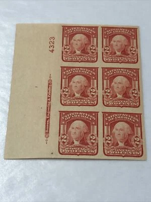 US 320 Washington 2C Imperf Plate Block Of 6  Superb Mint Never Hinged. - Image 1 of 4