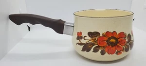 MONETA #18 Sauce Pan Pot No Lid Retro Orange Flower Enamelware Italy - Picture 1 of 11