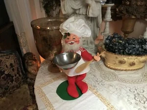 Annalee 9" Santa Chef mit Kochmütze, Stahlschüssel und Holzlöffel ~ Vintage RAR - Bild 1 von 6