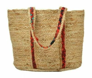 Indian Jute Hand Bag Braided Woven Handbag Wide Space Storage Tote Shoulder Bags - Picture 1 of 9