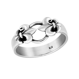 The Classic Mirrored Duo Fleur De Lis .925 Sterling Silver Ring-7 - Picture 1 of 5