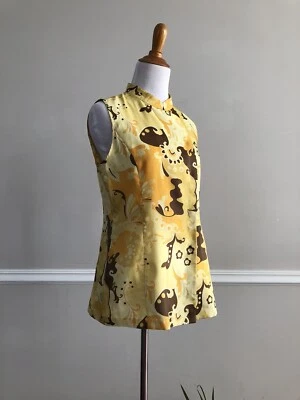 Vtg 60s/70s Mod Psychedelic Sleeveless Qipao Tunic Top Nehru Art Nouveau Hippie  - Image 1 of 4