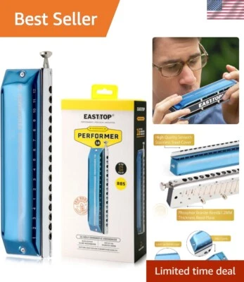 Professional Chromatic Harmonica in Key of C - 16 Holes, 64 Tones, Blue EAP-16 - Image 1 of 4