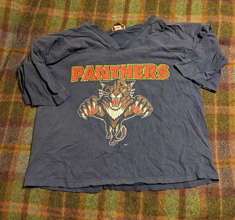 Vintage 90s Florida Panthers T-Shirt NHL Raglan 3/4 Sleeves L Cover