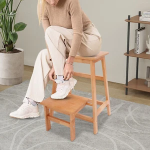 2-stufiger Klapptritthocker, Mehrzweck Klappbare Holz Trittleiter, Tritthocker - Bild 1 von 22