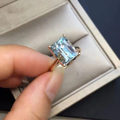 Обручальное кольцо 5 карат с драгоценным камнем аквамарином желтое золото 14 карат антикварный дизайн подарок для нее - Изображение 1 из 4