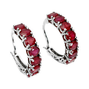 Heated Oval Red Ruby 5x4mm 14K White Gold Plate 925 Sterling Silver Earrings