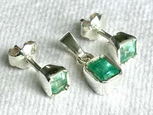 Echt Kolumbianisches Set Smaragd Anhänger Halskette und Ohrringe, Silber 925, 2,1 kt - Bild 1 von 10