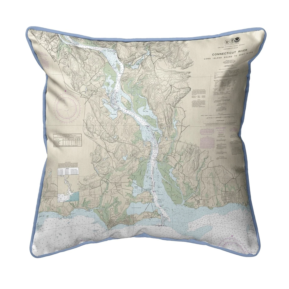 Almohada mapa río Connecticut 18x18 - decoración grande con cable Foto 1 de 1