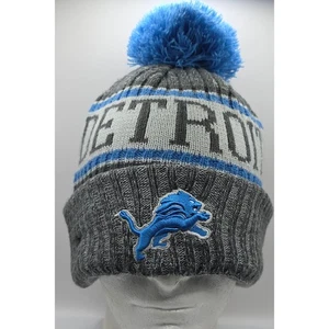 Detroit Lions New Era NFL Gray Knit Cuffed Pom Beanie Hat - Picture 1 of 10