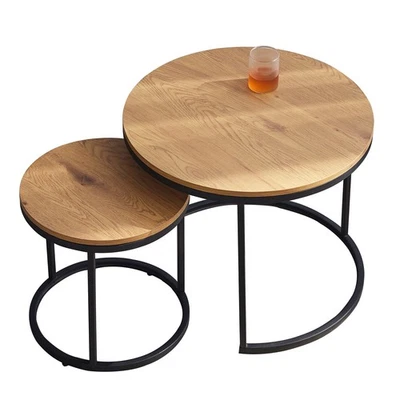 2er Set Rund Couchtischset Beistelltisch Wohnzimmertisch Sofatisch Helle EICHE - Bild 1 von 4