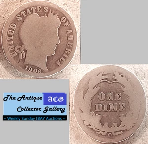 Moneda de diez centavos de peluquero de plata antigua de 1906 O⌛US New Orleans Mint🪙 como se muestra🪙 - Imagen 1 de 6