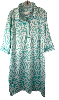 Gretchen Scott ladies everywhere arabesque shirt dress DIVA XXXL 18 Aqua White - Image 1 of 4