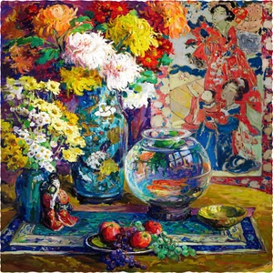Fish, Fruits, and Flowers (506 Piece Wooden Jigsaw Puzzle) - Picture 1 of 7